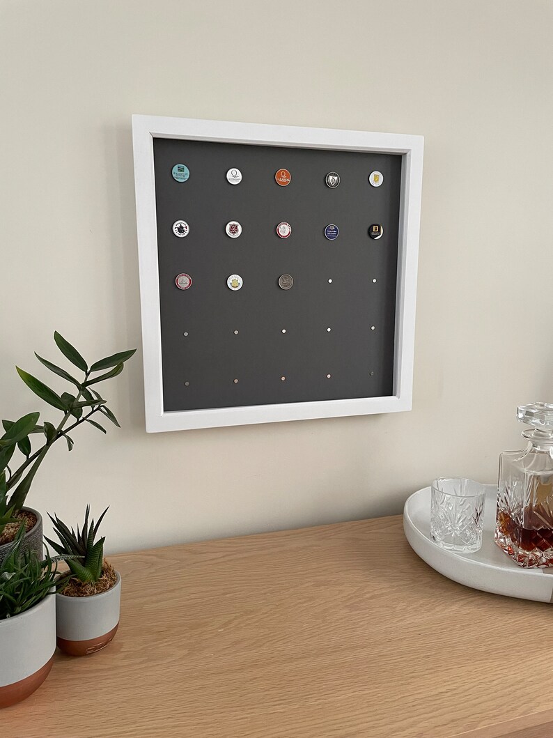 Golf Ball Marker Display Frame Holds 49 Ball Markers Black or White