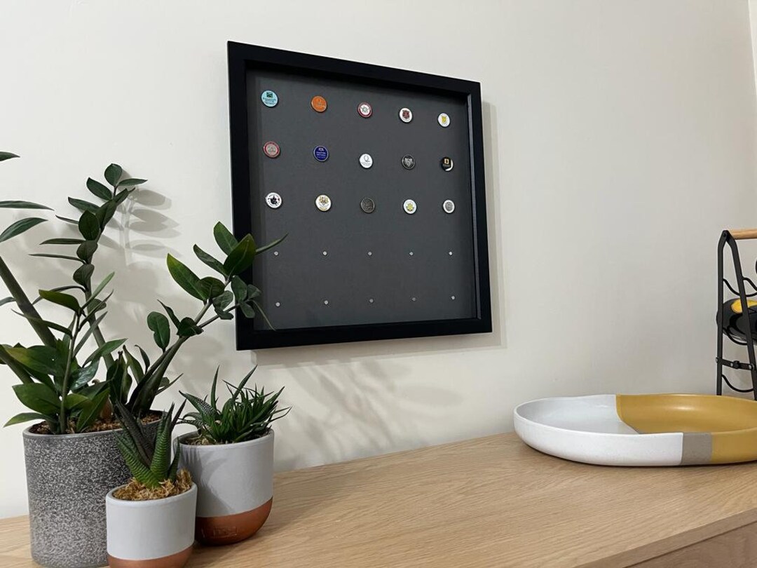 Golf Ball Marker Display Frame Holds 25 Ball Markers Black or White