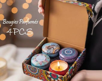 Mandala Scented Candle Gift Set 4 Pack - Natural Soy Wax & Dried Flowers - Mothers Day and Birthday Gift - Home Decor Candles