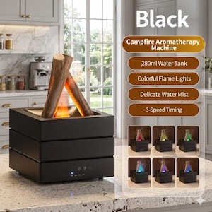 Bonfire Flame Diffuser | Modern Fireplace Humidifier | Silent Ultrasonic Aroma Mist Maker | 7-Color LED Night Light | Remote Control Zen
