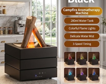 Bonfire Flame Diffuser | Modern Fireplace Humidifier | Silent Ultrasonic Aroma Mist Maker | 7-Color LED Night Light | Remote Control Zen