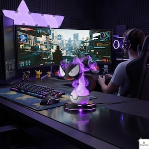 Gastly Style Ghost Mist Diffuser | Anime LED Night Light Humidifier | Spooky Smoke Effect Vaporizer | Gamer Desk Decor 3D Printed Fog Lamp