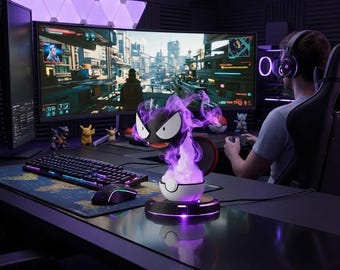 Gastly Style Ghost Mist Diffuser | Anime LED Night Light Humidifier | Spooky Smoke Effect Vaporizer | Gamer Desk Decor 3D Printed Fog Lamp