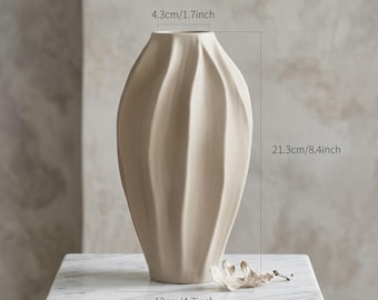 Modern Ceramic Wave Vase - Minimalist Ribbed Flower Pot - Scandi Style Home Decor - Aesthetic Table Centerpiece