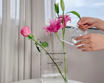 Clear Book Flower Vase - Acrylic "The Book of Flowers" - Aesthetic Library Decor - Unique Gift for Book Lovers & Bibliophiles