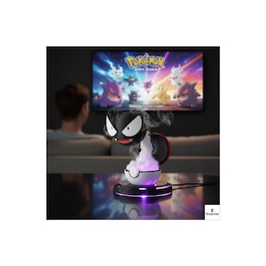 Diffusore di nebbia fantasma stile Gastly | Umidificatore con luce notturna a LED in stile anime | Vaporizzatore con effetto fumo spettrale | Lampada da nebbia stampata in 3D per la decorazione della scrivania del gamer