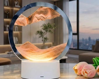 6 Color RGB LED Moving Sand Art Lamp - 3D Dynamic Sandscape Night Light - Deep Sea Hourglass Decor - Touch Control Mood Lighting - Gift