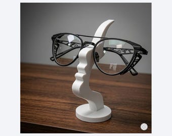 Minimalist 3D Printed Eyeglasses Holder - Human Profile Glasses Stand - Modern Artistic Desk Decor - Unique Gift for Opticians & Readers