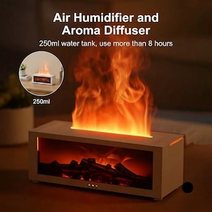 Flame Air Humidifier Essential Oil Diffuser LED Fire Light, Volcano Aromatherapy Mist Maker, Aesthetic Room Decor, Unique Cozy Gift