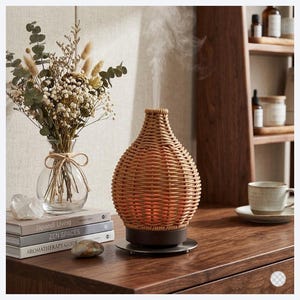 Woven Wood Ultrasonic Diffuser | Japandi Vase Humidifier | Silent Aromatherapy Mist Maker | Boho Home Decor | Zen Wellness Gift for Her