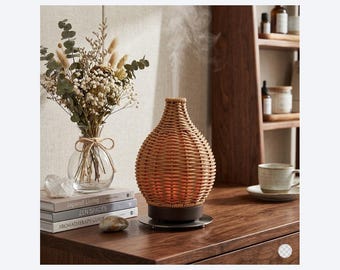 Woven Wood Ultrasonic Diffuser | Japandi Vase Humidifier | Silent Aromatherapy Mist Maker | Boho Home Decor | Zen Wellness Gift for Her