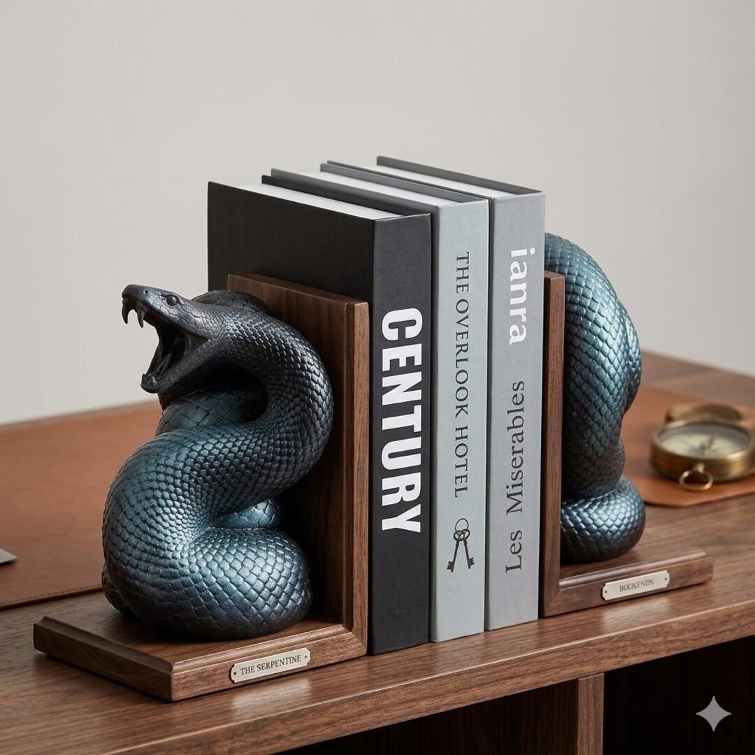 Serpent Bookends - Gothic Shelf Decor - Snake Book Holder - Mythical ...