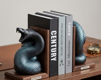 Serpent Bookends - Gothic Shelf Decor - Snake Book Holder - Mythical Home Decor Gift - Dark Academia Library Organizer - Snake Lover Gift