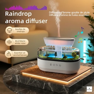 Rain Drop Landscape Diffuser | 7-Color Gradient LED Humidifier | Natural Rain Sound White Noise Machine Zen Home Decor Aromatherapy
