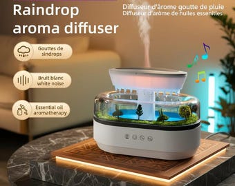 Rain Drop Landscape Diffuser | 7-Color Gradient LED Humidifier | Natural Rain Sound White Noise Machine Zen Home Decor Aromatherapy