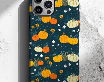Pumpkins Phone Case, MagSafe Compatible, Pumpkin Sunflowers Phone, Fall iPhone Cases, Magnetic iPhone 17 Air, Autumn Cases, Floral Pumpkins