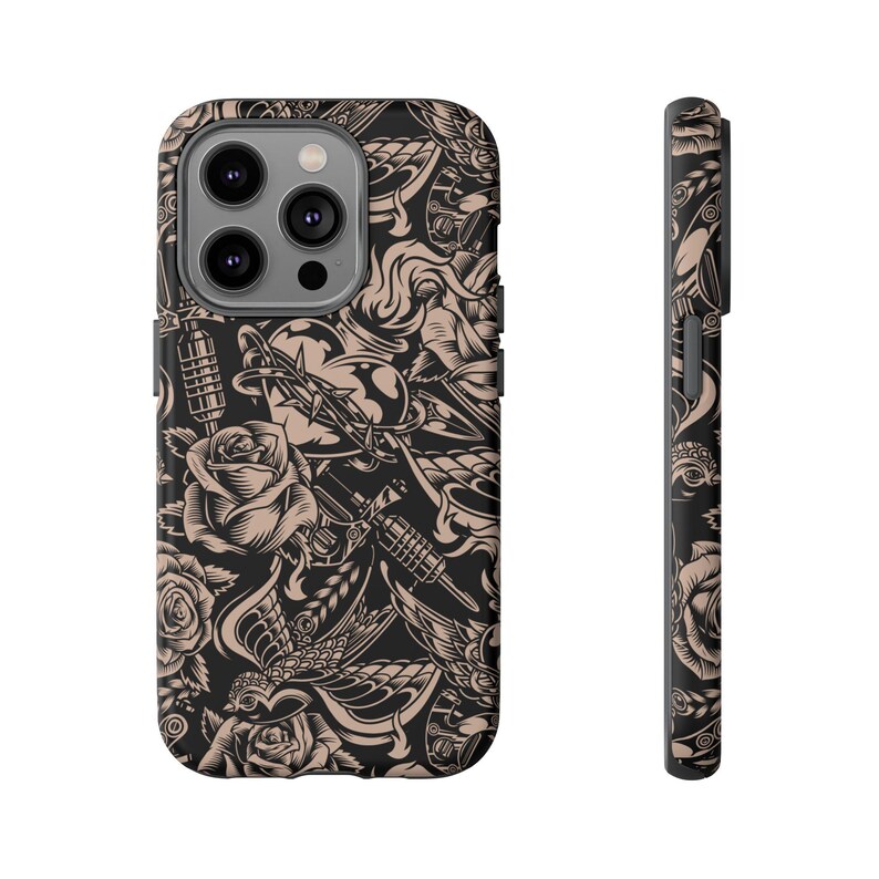 Tattoo Phone Case, Retro Phone Case, Swallow Tattoo, Rose, Barbed Wire, Sacred Heart, iPhone Case, iPhone, Samsung Galaxy, Google Pixel image 3