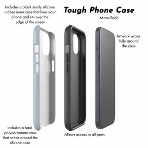 May include: A tough phone case with a matte finish, shown in three parts. The case includes a black silicone rubber inner case, a hard polycarbonate outer case, and a fully assembled case. The design allows access to all ports and wraps around the phone.