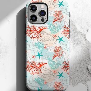 Turtle Phone Case, Coastal Phone Case, Turtle Pattern, Ocean Turtles Coral, Turtle, Compatible with iPhone, Samsung Galaxy, Google Pixel
