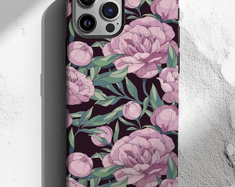 Floral Phone Case, Peonies Case, Nature Flowers, Peony Floral Pattern, Compatible with iPhone, Galaxy, Botanical Phone Cases, Pink Green