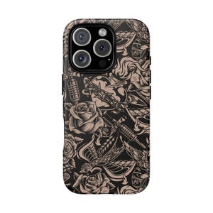 Tattoo Phone Case, Retro Phone Case, Swallow Tattoo, Rose, Barbed Wire, Sacred Heart, iPhone Case, iPhone, Samsung Galaxy, Google Pixel image 4