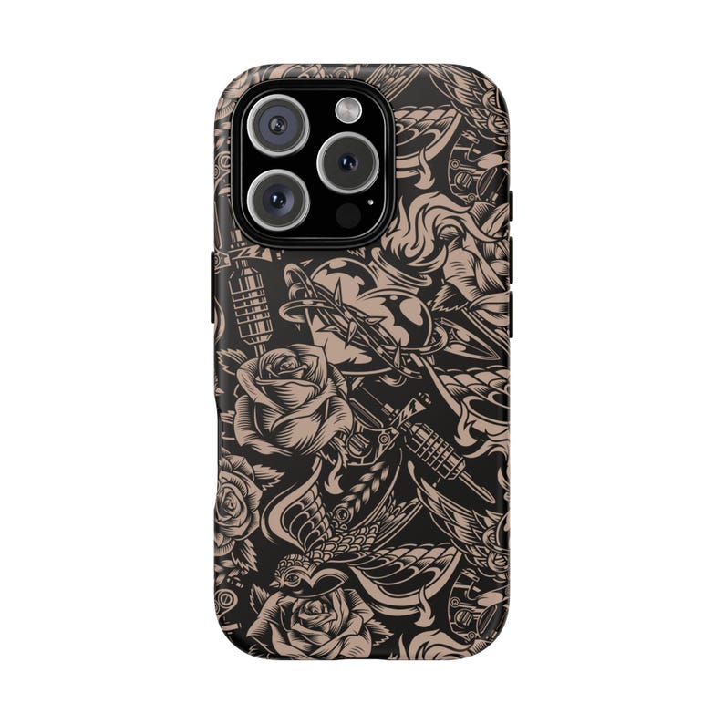 Tattoo Phone Case, Retro Phone Case, Swallow Tattoo, Rose, Barbed Wire, Sacred Heart, iPhone Case, iPhone, Samsung Galaxy, Google Pixel image 4
