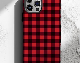 Tough iPhone Case, Red Black Buffalo Check, iPhone 11 12 13  Loopy Red & Black Buffalo Plaid Phone Case for iPhone 14 Pro main image 0
