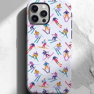 Skiing Phone Case, Winter Phone Case, Skier Cases, Retro Winter Cases, Ski Pattern, Compatible with iPhone, Samsung Galaxy, Google Pixel
