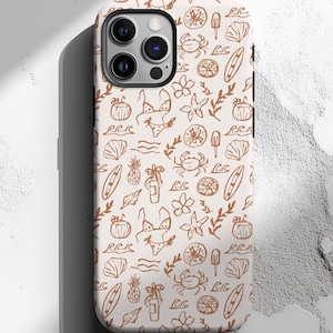 Coastal Phone Case, Beach Phone Case, Sea Aesthetic, Ocean Doodle, Beach Doodles, Sea iPhone Case, Compatible with iPhone, Samsung Galaxy