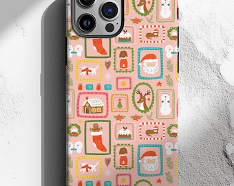 Christmas Phone Case, Holiday Christmas Frames, Xmas Santa Reindeer Snowman, Compatible with iPhone 17 Air, Pro Max, Samsung Galaxy, Pixel
