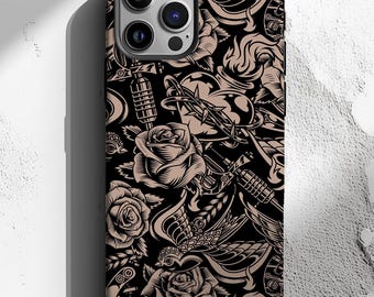 Tattoo Phone Case, Retro Phone Case, Swallow Tattoo, Rose, Barbed Wire, Sacred Heart, iPhone Case, iPhone, Samsung Galaxy, Google Pixel