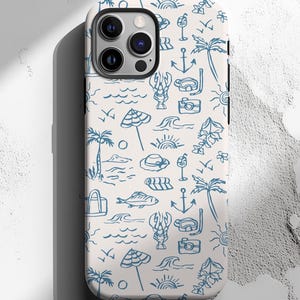 Coastal Phone Case, Beach Phone Case, Sea Aesthetic, Ocean Doodle, Beach Doodles, Sea iPhone Case, Compatible with iPhone, Samsung Galaxy