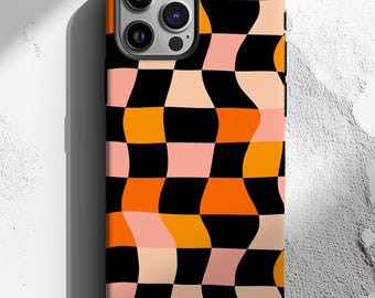 Checkered Phone Case, MagSafe Compatible, Halloween, Fall iPhone Cases, Magnetic Halloween, Black Orange Pink, iPhone 17 Air, Pro Max, Plus
