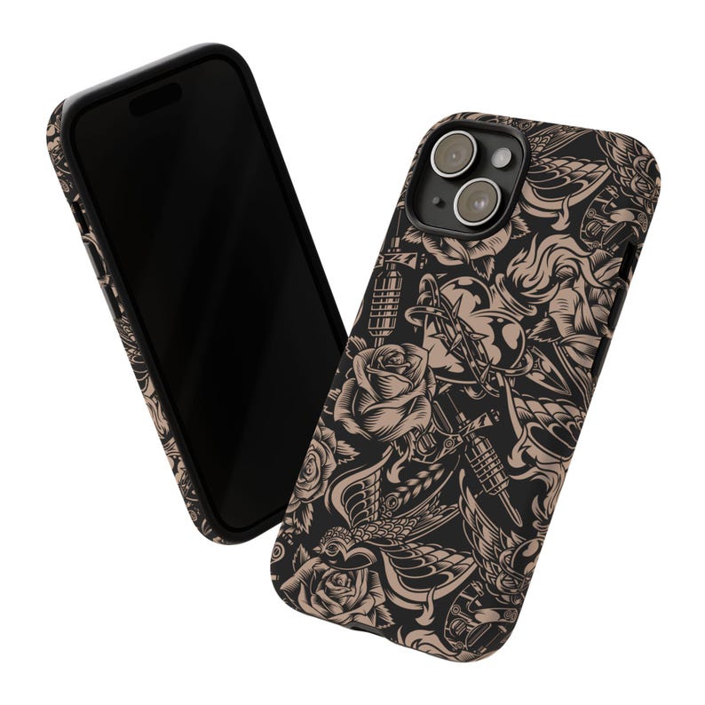 Tattoo Phone Case, Retro Phone Case, Swallow Tattoo, Rose, Barbed Wire, Sacred Heart, iPhone Case, iPhone, Samsung Galaxy, Google Pixel image 5