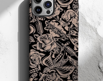 Tattoo Phone Case, Magnetic iPhone Case, Swallow Tattoo, Rose, Barbed Wire, Sacred Heart, MagSafe Compatible, Tattoo, iPhone 17 Air, Pro Max