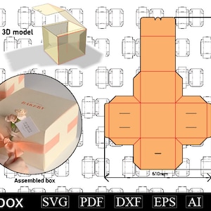 caixa de bolo, arquivos vetoriais de modelos de caixa, vetor de modelos de envelope, modelo de caixa Svg, PDF, Cdr, Ai, Eps, Dxf para cortador, impressora, presente, lembrança, armazenamento