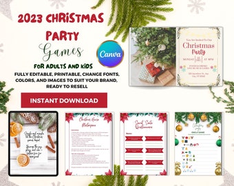 Christmas Party Games Bundle, Editable Canva Templates (MRR)