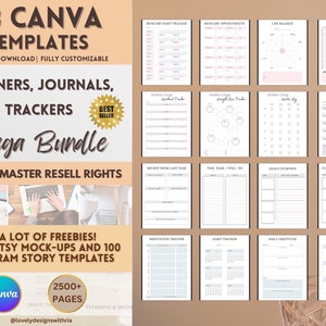 83 Editable Canva PLR Templates, 2500+ Pages PLR Canva Templates Bundle, Planners, Journals, PLR Digital Products, Master Resell Rights, Mrr
