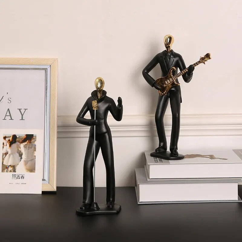 4pcs Iron Music Band Figurines - Random Style Guitar Player Statues For Desk Decor, Halloween, Christmas