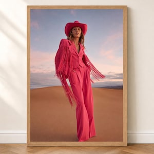 Pink Cowgirl Desert Poster | Western Fashion Editorial Wall Art | Desert Dune Photography Print | Boho Decor