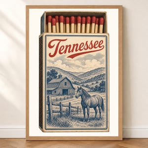 Tennessee Matchbox Poster | Vintage Western Wall Art | Retro Country Print | Farmhouse Horse Barn Decor