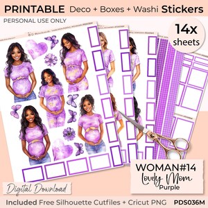 MULHER Nº 14, Adesivo para planejador de gravidez ROXO Lovely Mom, caixa completa, planejador feliz, Erin Condren, Cricut, arquivo Silhouette, diário