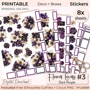 FLOWER LOVER para impressão, Adesivo para planejador floral, Caixas cheias, Planejador feliz, Erin Condren, Cricut PNG, Arquivo de silhueta, Álbum de recortes, Diário