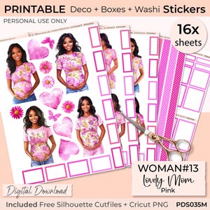 MULHER Nº 13, Adesivo para planejador de gravidez ROSA Lovely Mom, Caixa completa, Planejador feliz, Erin Condren, Cricut, Arquivo Silhouette, Diário