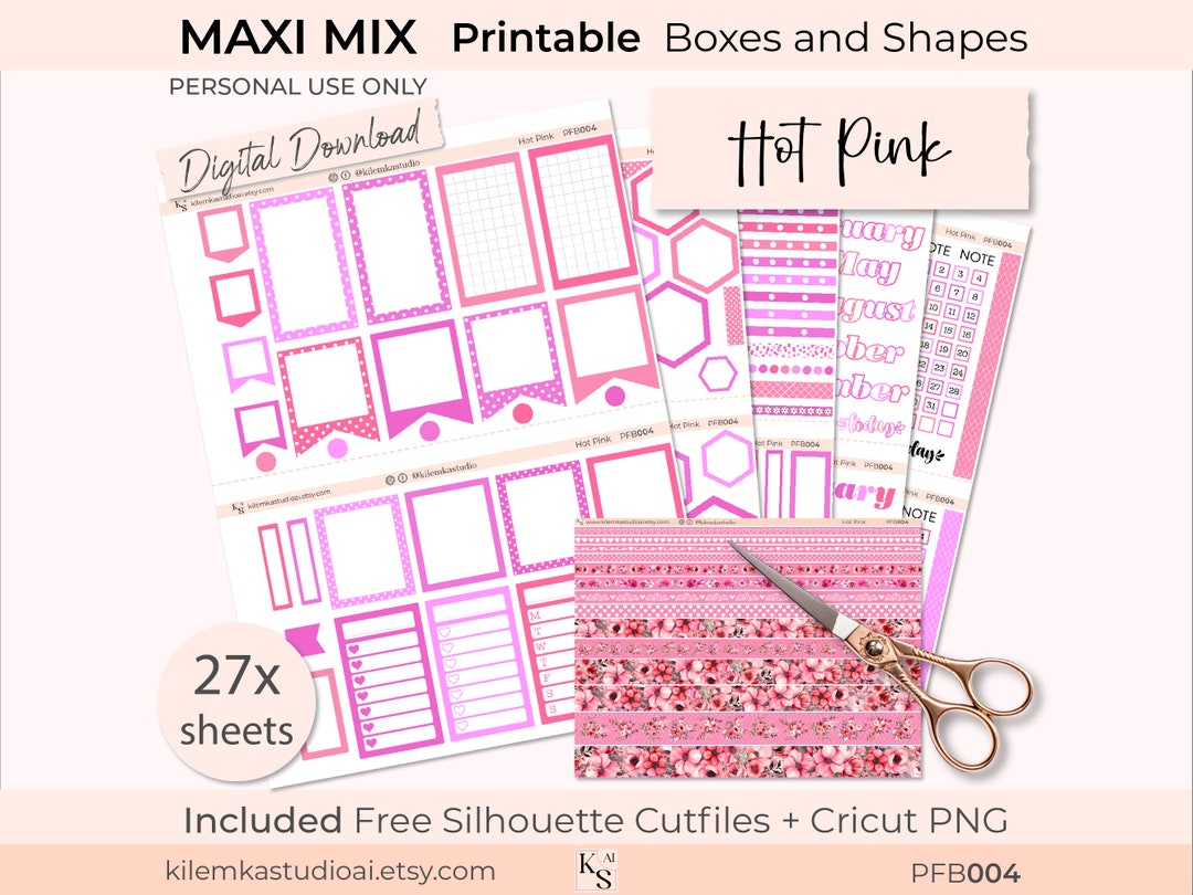 MAXI MIX Hot Pink, PRINTABLE Functional Planner Stickers, Full Box ...