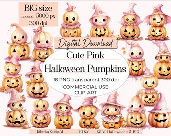 Cute Pink Halloween Pumpkins