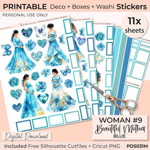 DONNA #9, Adesivo stampabile per planner BLU "Festa della mamma", Scatole piene, Happy Planner, Erin Condren, Cricut, File Silhouette, Journaling