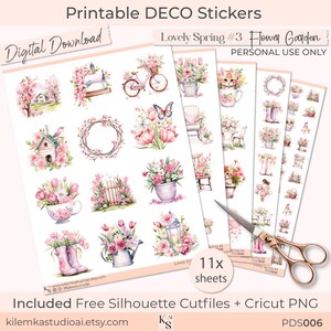 Preciosa primavera n.º 3, jardín de flores, pegatinas imprimibles de primavera para planificador, pegatinas de flores, pegatinas de diario, Erin Condren, Happy Planner, ECLP