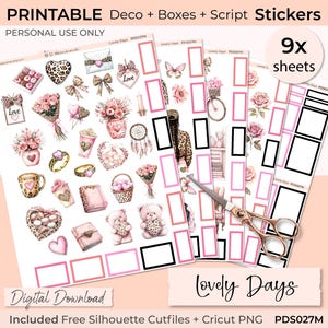 LOVELY DAYS, WALENTYNKI, Naklejka do wydrukowania, Miłość romantyczna, Szczęśliwy planer, Erin Condren, Cricut png, Plik sylwetki, dziennikarstwo