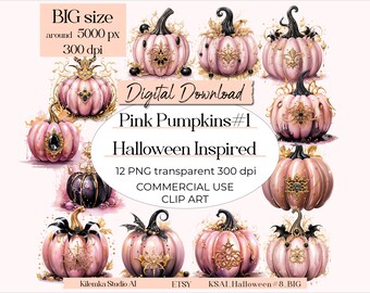 Pink Pumpkins #1_Halloween Inspired Commercial Use Clip Art, Print, Poster, T-shirt Design, Sublimation Design